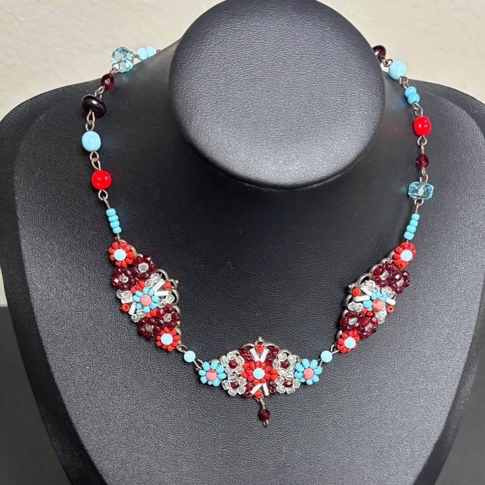 Vintage Elegant Dainty Multicolor Glass Mini Beaded Necklace Boho Western